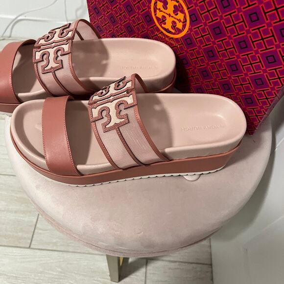 NEW Tory Burch Seashell Pink Ines Platform Slides Size 9.5 - Picture 4 of 7